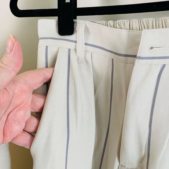 By Egreis Sz XS 2-Piece Suit Pants w/ Double Breasted Blazer Cream Blue Striped - Picture 9 of 13